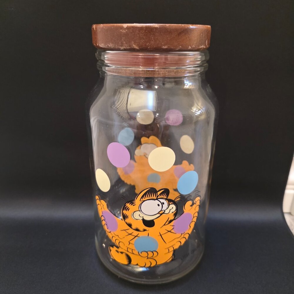 vintage Garfield Anchor 1978 Hocking Glass Canister with Wood Lid B - Picture 2 of 7